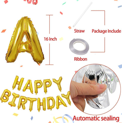 Birthday Party Decoration Shinny Chrome Balloons and Letter Foil Balloons Set of 62 Pcs