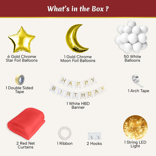 Star & Moon Net curtains Birthday decoration Kit - Set of 66 Pcs