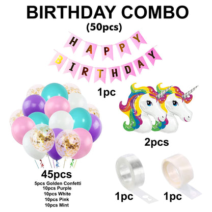 Unicorn Theme Birthday Decoration Kit – 50 pcs combo
