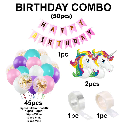Unicorn Theme Birthday Decoration Kit – 50 pcs combo