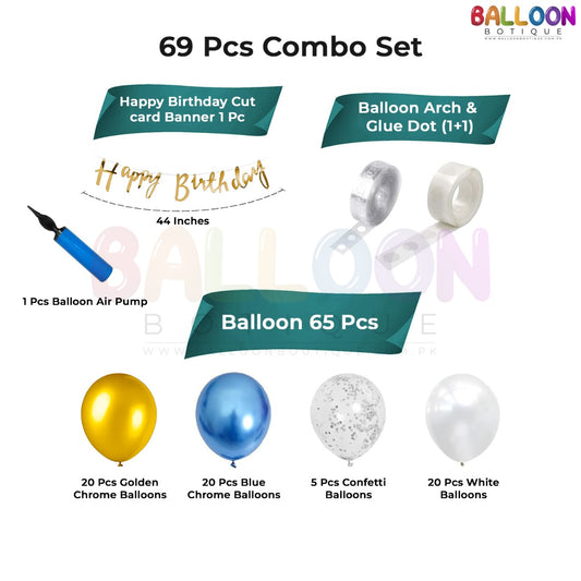 Birthday Decoration kit 69 pieces chrome metallic balloons Theme pack