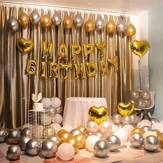Birthday Party Decoration Shinny Chrome Balloons and Letter Foil Balloons Set of 62 Pcs